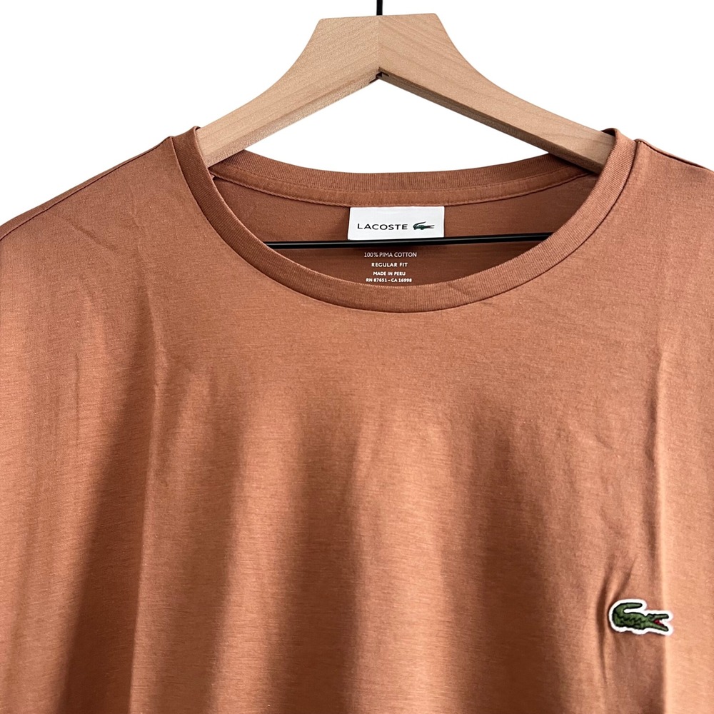 Lacoste Men's 4XL Pima Cotton Tan Brown Crewneck TShirt NWOT Quiet Luxury Fall